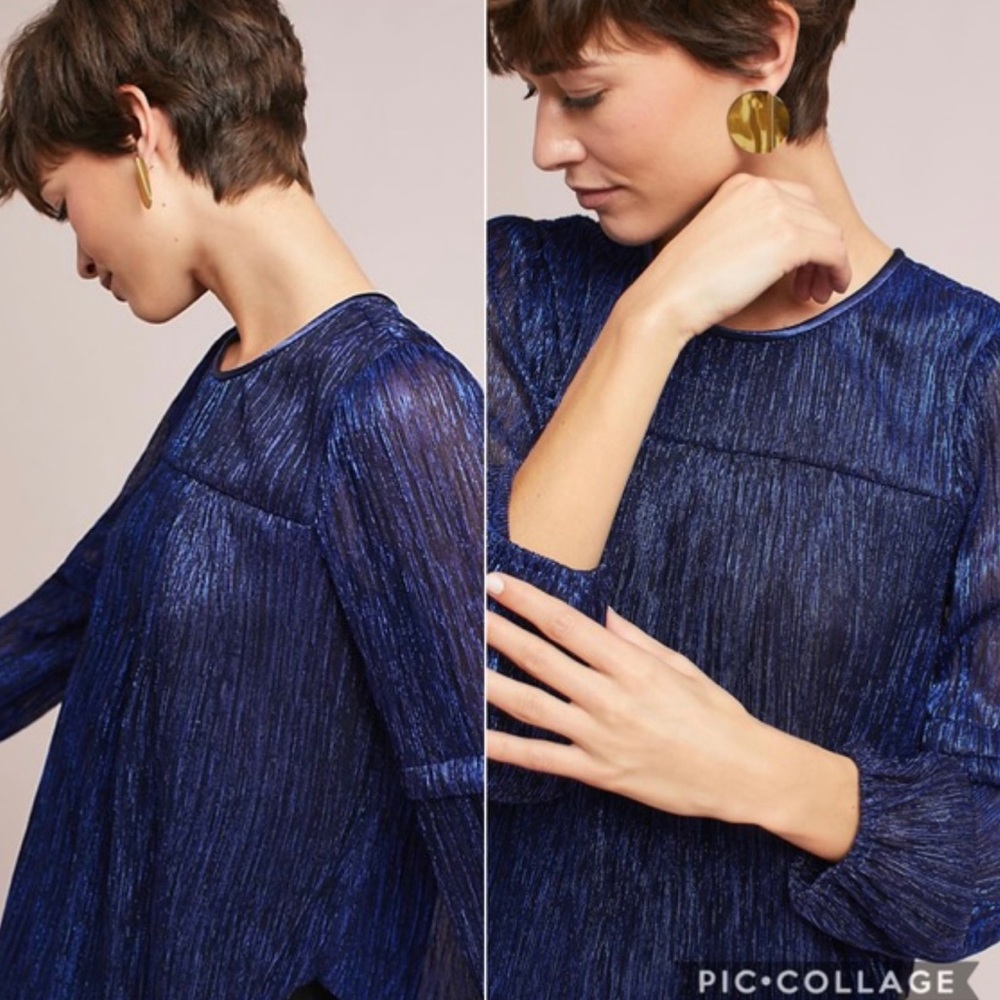 Moulinette Soeurs Anthro Blue Metallic Blouse L